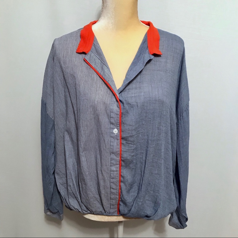 Anthropologie THML Long Sleeve Stripe Blouse L